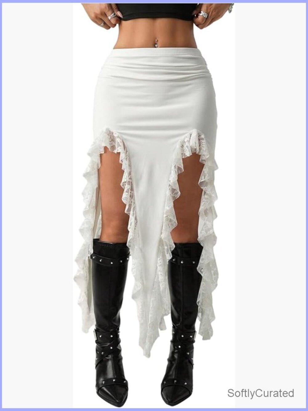 Asymmetrical Lace High Slit Boho Flowy Rave Skirt Festival